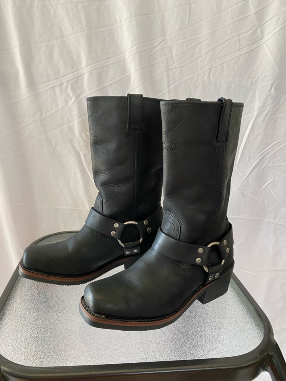 Harley-Davidson Black Embossed Leather Motorcycle Boots